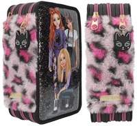 Depesche TOPModel estuche 3 compartimentos Rebel Kitty multicolor lleno-3