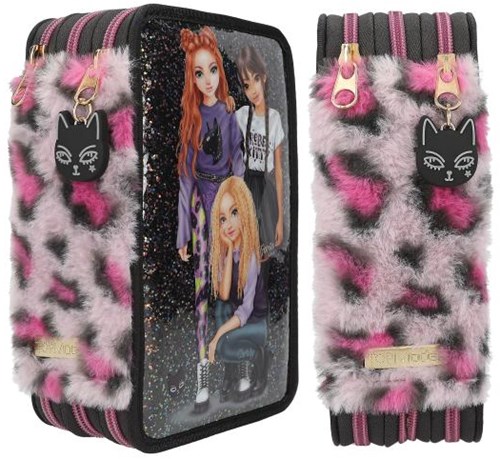 Depesche TOPModel estuche 3 compartimentos Rebel Kitty multicolor lleno-3