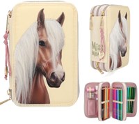 Depesche estuche Miss Melody 3 compartimentos cabeza de caballo amarillo escolar completo