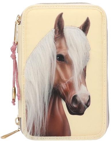 Depesche estuche Miss Melody 3 compartimentos cabeza de caballo amarillo escolar completo-2