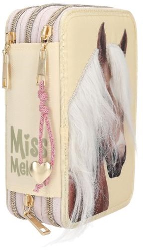 Depesche estuche Miss Melody 3 compartimentos cabeza de caballo amarillo escolar completo-3