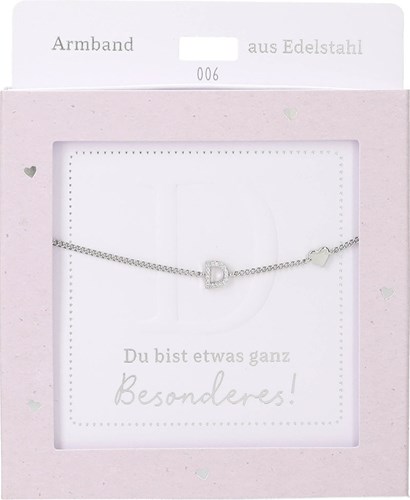 Depesche pulsera plateada con colgante D y corazón - joya de la amistad