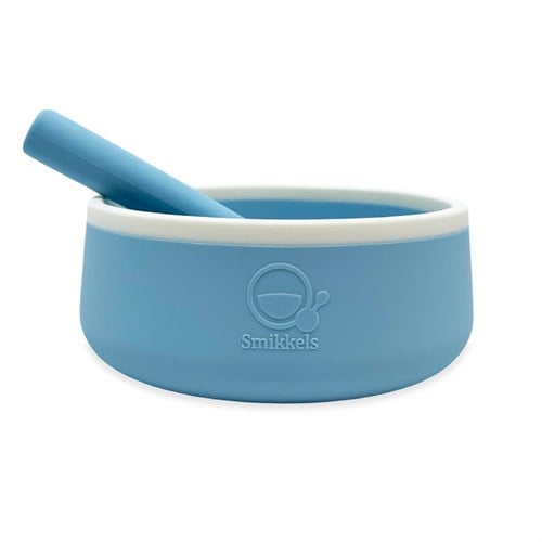 Smikkels - Cuenco infantil de silicona con cuchara - Azul-2
