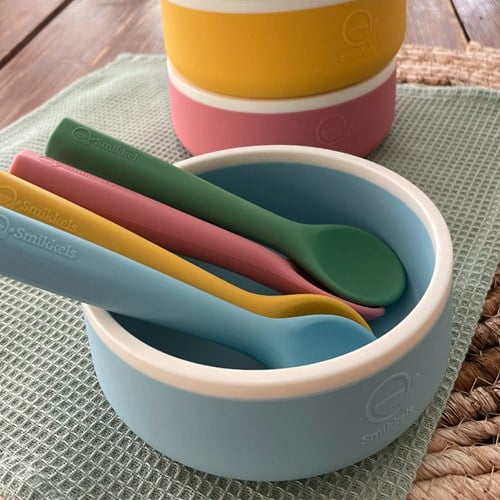 Smikkels - Cuenco infantil de silicona con cuchara - Azul-3