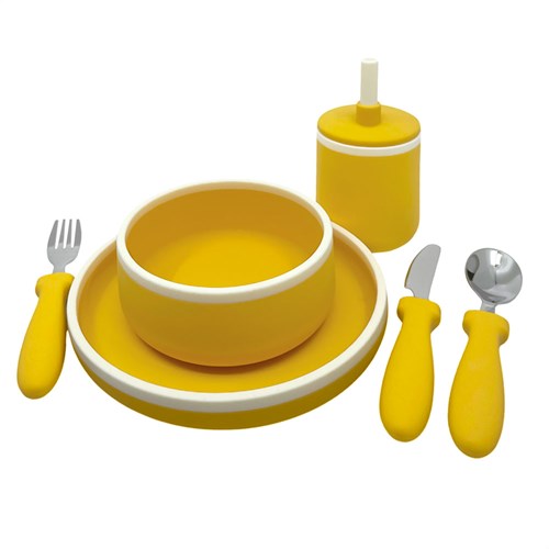 Smikkels set cena infantil silicona amarillo - vajilla sostenible bebé niño