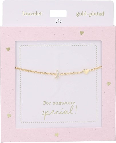 Depesche pulsera Heart of Gold dorada con letra J y cristal