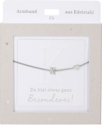 Depesche pulsera plateada con letra K y corazón - joya de la amistad