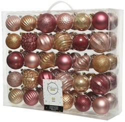 Decoris bolas de Navidad plástico rosa 60 piezas - set decoración mixta