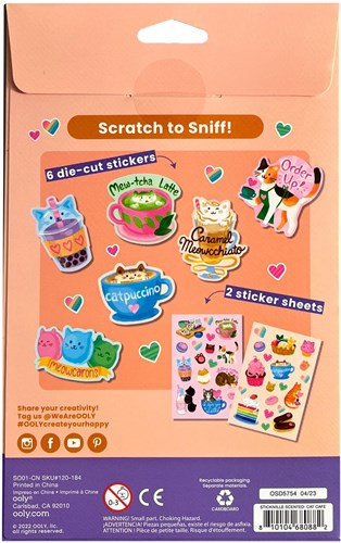 Ooly Stickiville pegatinas cafetería de gatos - aroma a chocolate - 2 hojas y 6 pegatinas troqueladas-2
