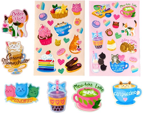 Ooly Stickiville pegatinas cafetería de gatos - aroma a chocolate - 2 hojas y 6 pegatinas troqueladas-3