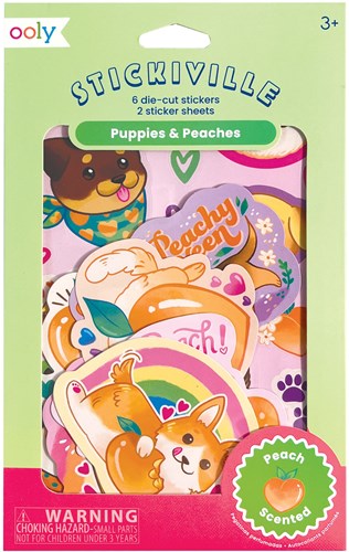 Ooly Stickiville pegatinas - cachorros y melocotones - perfumadas - 2 hojas