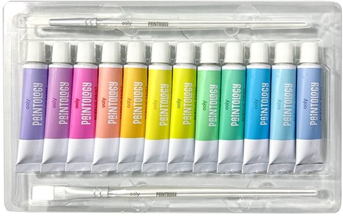 Ooly set de pinturas acrílicas colores pastel - 12 colores y 2 pinceles pintura-3