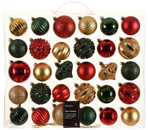 Decoris bolas de Navidad plástico mix decoración árbol 30 uds tradicional