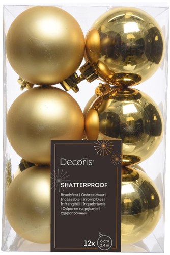 Decoris bolas de Navidad plástico oro 12 unidades 6cm decoración árbol