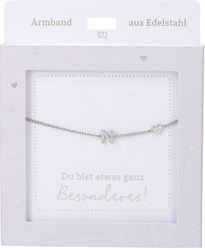 Depesche pulsera plateada con letra N y colgante de corazón - joya de amistad