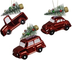 Decoris adorno navideño coche plástico rojo decoración árbol 10cm