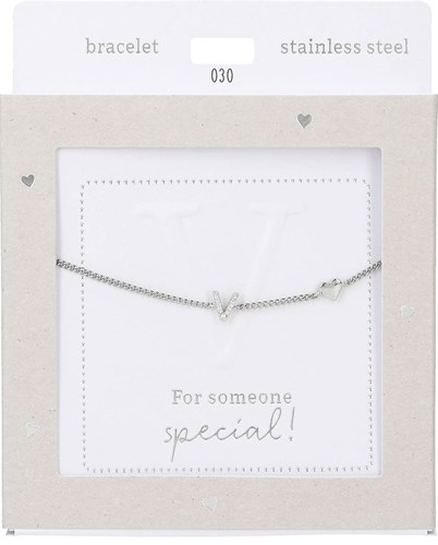 Depesche pulsera plateada Heart of Gold con letra V y corazón