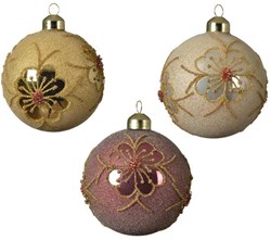 Decoris bolas de Navidad de cristal set rosa 8cm con decoración floral