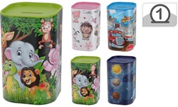 Hucha plástico colorida para niños 7,6x7,6x12cm regalo