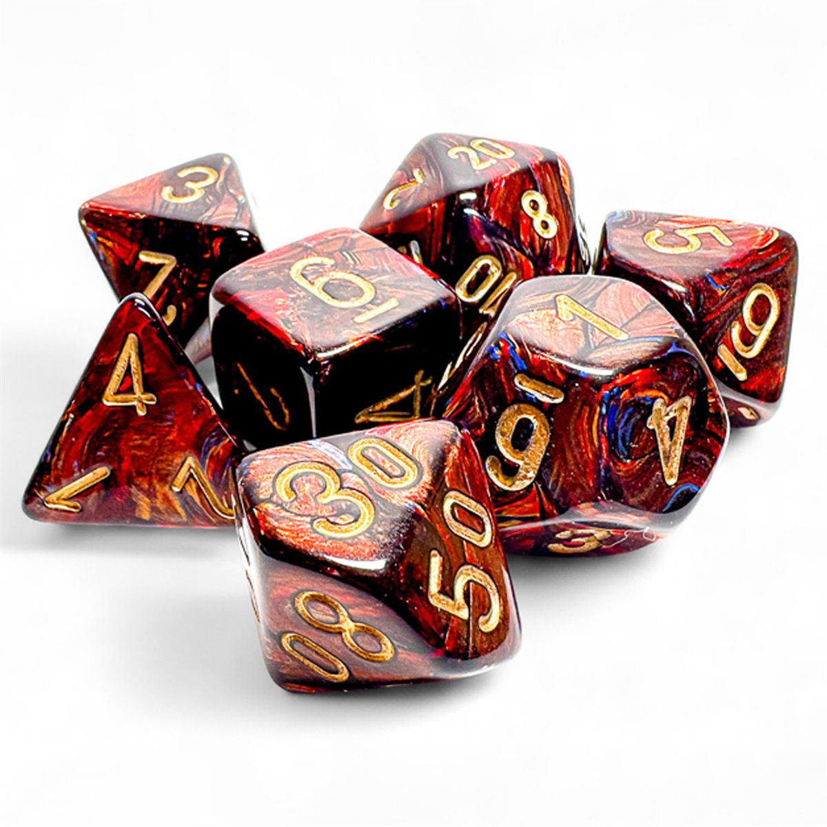 Chessex dados Scarab Blue Blood/gold Mega-Hedral set 7 piezas