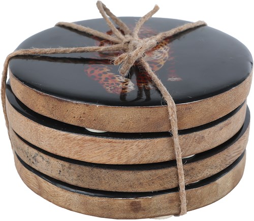 Van Manen posavasos madera negra esmalte diseño leopardo 10x10cm-3