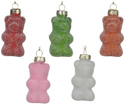 Decoris adorno navideño oso de goma vidrio 8cm set de 5 colores