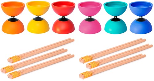 Circus JOJO set de juguete diabolo - 6 piezas con palos de madera