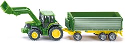 Siku tractor de juguete John Deere con cargador frontal y remolque 1:87