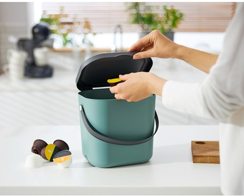 Rotho cubo de basura bio cocina 6 litros verde con asa y tapa-3