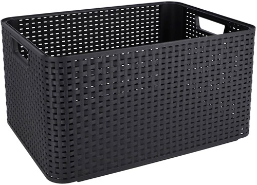 Curver cesta de almacenamiento plástico grande antracita 30L trenzada-3