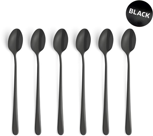 Amefa cucharas para latte negras 6 piezas - set de cubiertos Austin acero inoxidable-2