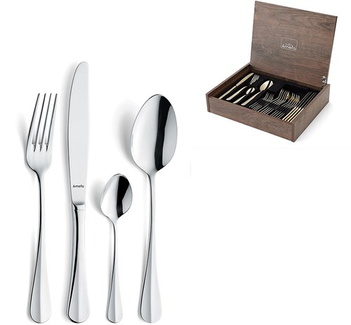 Amefa juego de cubiertos 24 piezas Baguette caja madera lujo plata