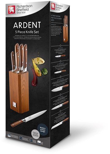 Amefa bloque de cuchillos cocina 5 piezas fresno carbonizado marrón