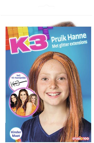 Studio 100 peluca K3 Hanne - accesorio de disfraz con purpurina y clip