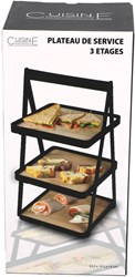 Etagere 3 niveles bambú metal negro bandeja portátil high tea