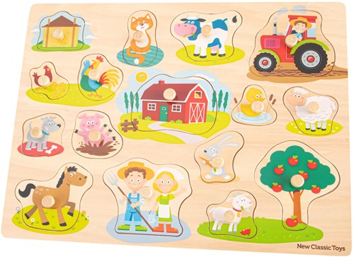 New Classic Toys puzzle de madera con pomos granja - 16 piezas FSC educativo
