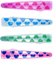 Souza Haar clip Jolie, met hartjes print roze-blauw-mint (4 stuks, kaartje)