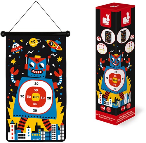 Janod Juego de dardos magnéticos - Robots - Doble cara para niños-2