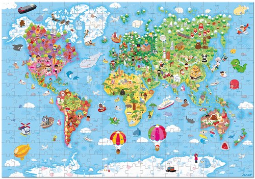 Janod puzzle mapa del mundo - Gigante 300 piezas juguete educativo-2