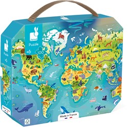 Janod puzzle - mapa del mundo - juguete educativo - 100 piezas