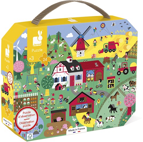Janod puzzle - puzzle de búsqueda granja en maletín - 24 piezas - juguete educativo-3
