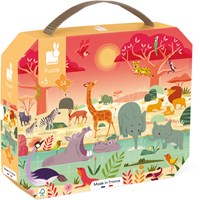 Janod puzzle reserva de animales - rompecabezas en maletín 54 piezas