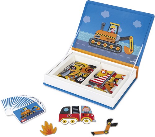 Janod Magnetibook - Vehículos Libro Magnético Set de Juego 50 Imanes