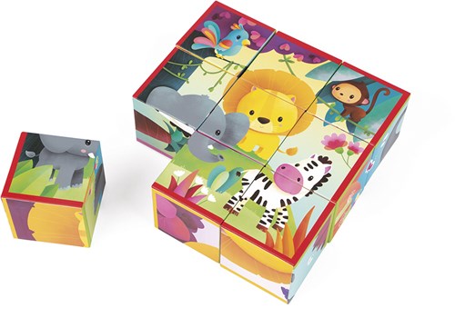 Janod puzzle de bloques - Animales de la jungla - 9 bloques de cartón - juguete educativo-3