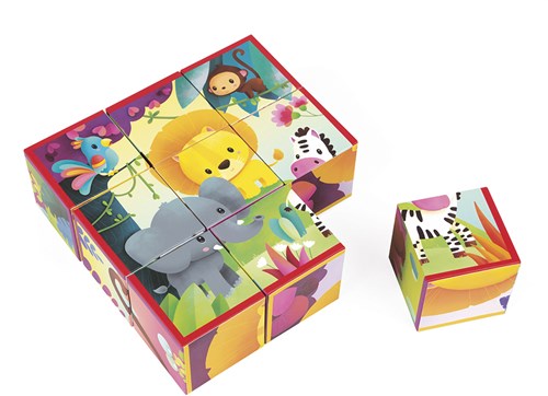 Janod puzzle de bloques - Animales de la jungla - 9 bloques de cartón - juguete educativo