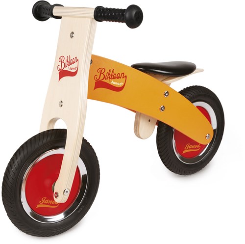 Janod bicicleta sin pedales - Bikloon de madera naranja - asiento ajustable y neumáticos de aire