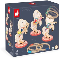 Janod juego de anillos - juego de habilidad con caballos de madera para niños