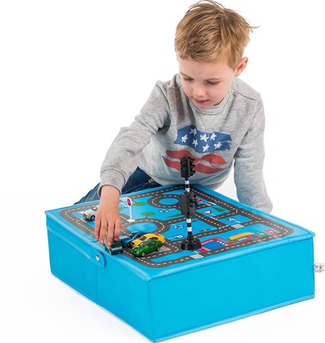 Pop-it-Up Garage caja de almacenamiento - Caja de juguetes y alfombra de juego - Para coches y otros juguetes-3