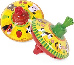 Janod trompo granja juguete - clásico juguete giratorio infantil