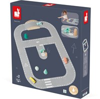 Janod Bolid - Mapa de carreteras de fieltro - Circuito de coches con accesorios de madera